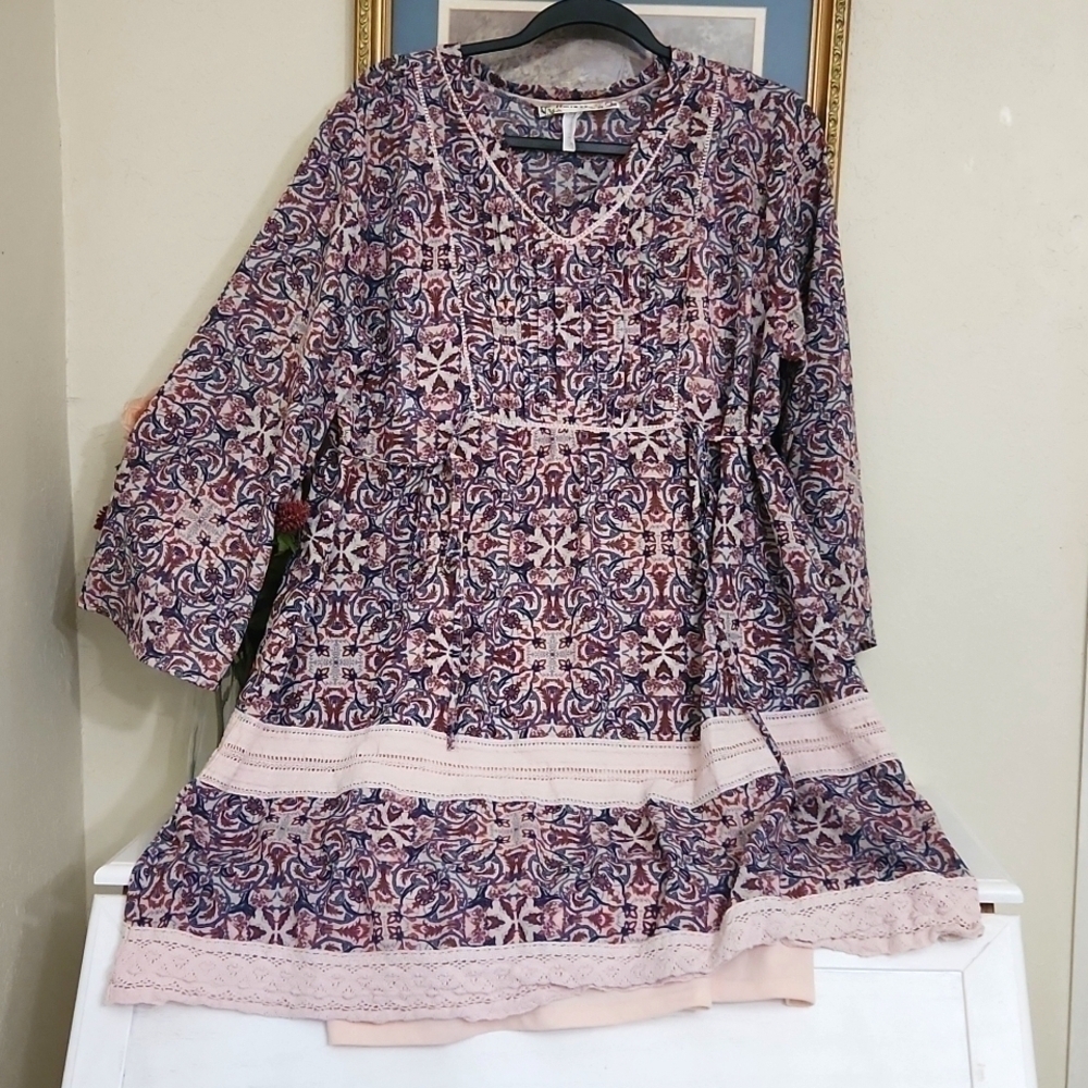 Boutique Women's Paisley Print Prairie Dress XL Pin Tuck Side Tie Bohemian - Picture 5 of 16